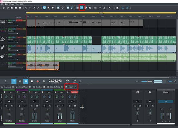 Mixer Virtual mixer with track effects and mastering