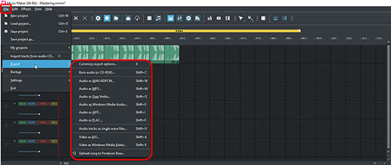 Export mastered songs via the File menu