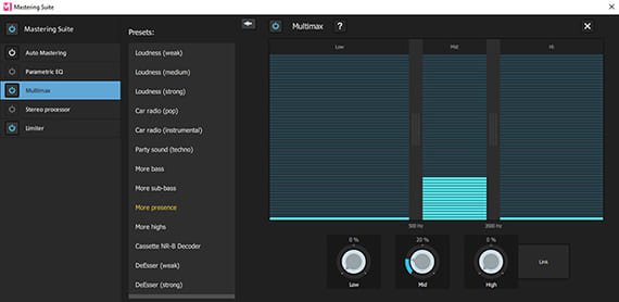 Multi-band compressor in the "Premium FX" add-on module