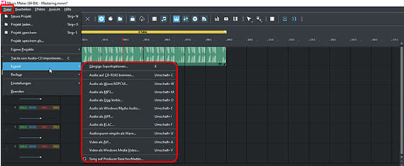 Gemasterte Songs über das Datei-Menü exportieren