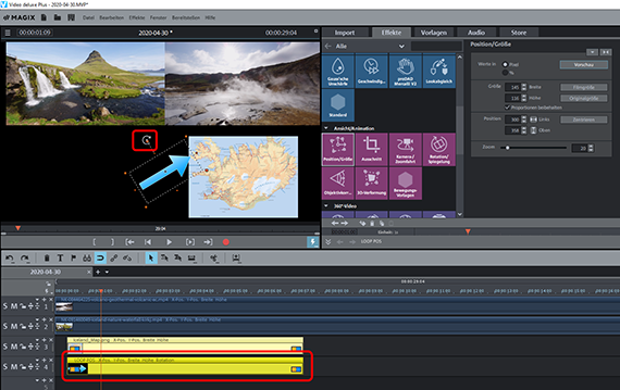 Split-Screen: Overlay-Objekt mit Drehpunkt Overlay-Objekt im Split-Screen