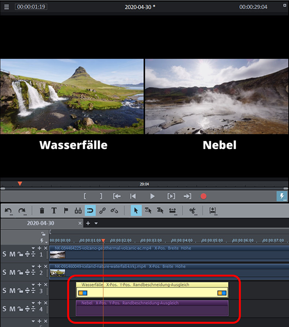 Split-Screen: untereinander liegende Titel-Objekte Zweiter Titel