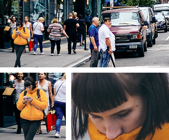 girl on street in different close-ups