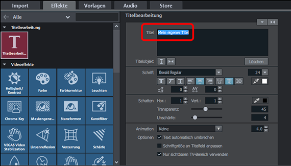 Video-Text-Editor Dialog "Titelbearbeitung"
