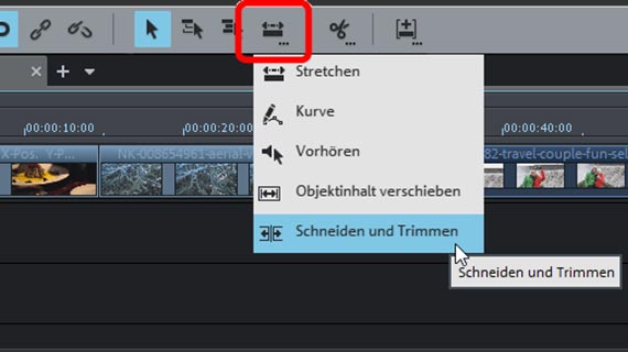Mausmodus "Schneiden und Trimmen" Urlaubsvideo schneiden