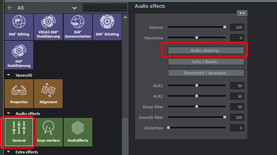 Restauración de audio en el diálogo de efectos de audio