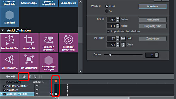 Keyframe für Startposition setzen Video-Overlay animieren
