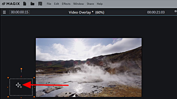 Make video overlay fly into image