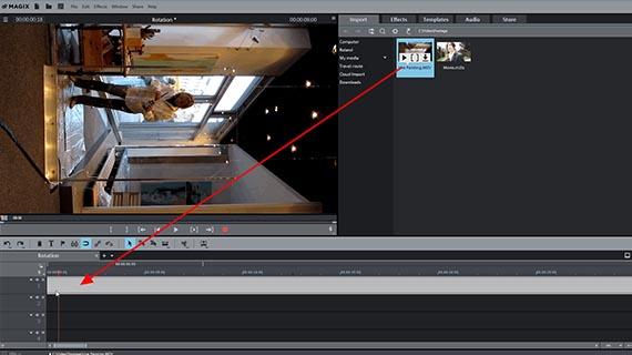 Rotating a video: Import