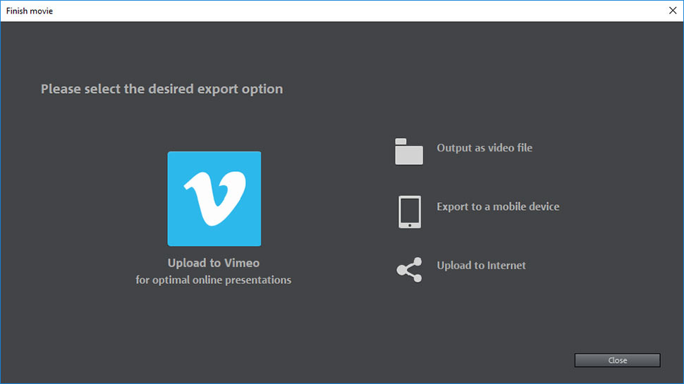 Export dialog Screenshot of the options available for exporting your finished movie