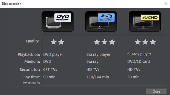 Sélectionner un type de disque : DVD, Blu-ray ou AVCHD