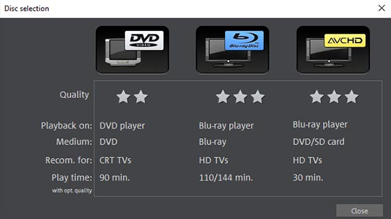 Selecciona el tipo de disco: DVD, Blu-ray o AVCHD