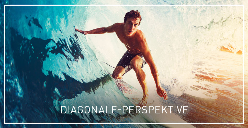 Aufnahme eines Surfers in der diagonalen Perspektive