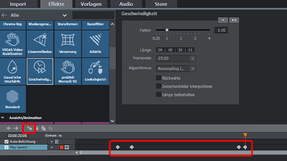 Speed Ramp mit Keyframe-Animation Keyframes setzen für eine Speed Ramp