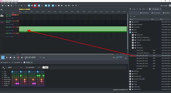 Dragging audio files from the file manager into a project