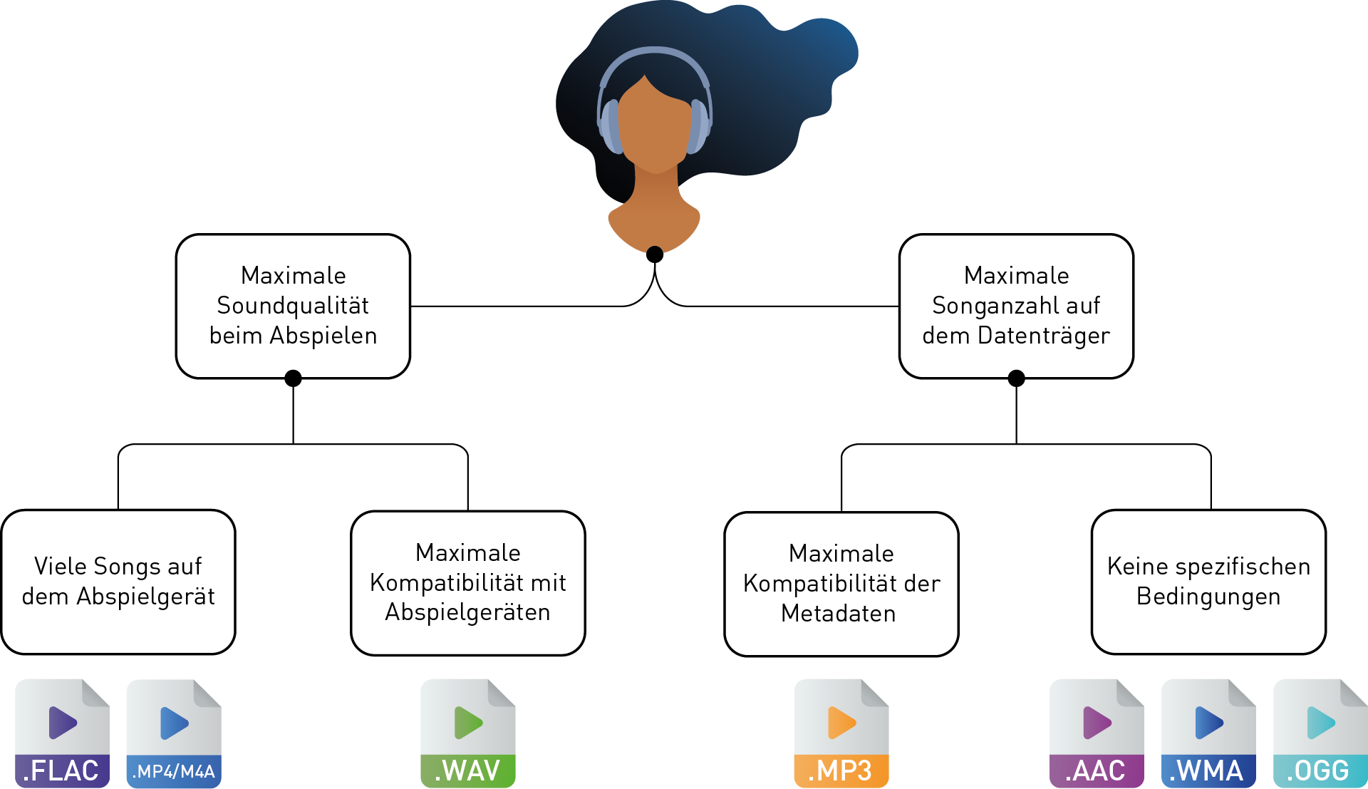Flow-Chart der möglichen Zwecke für Audioformate
