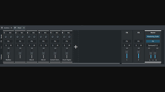  Adjust the volume of the tracks in the mixer