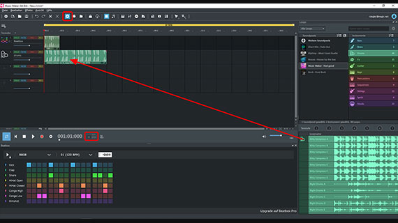 Drum-Sample "Kitty Compress A" auf eine Spur legen und danach das Tempo umstellen