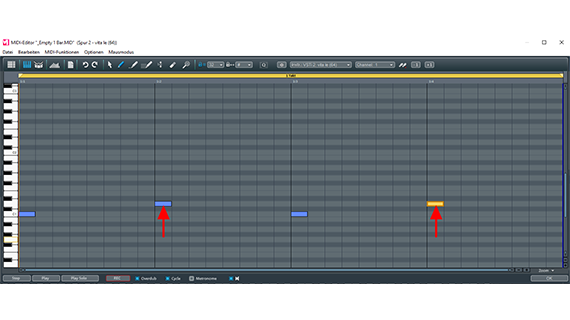 Noten im MIDI-Editor auf die Position des Snare verschieben