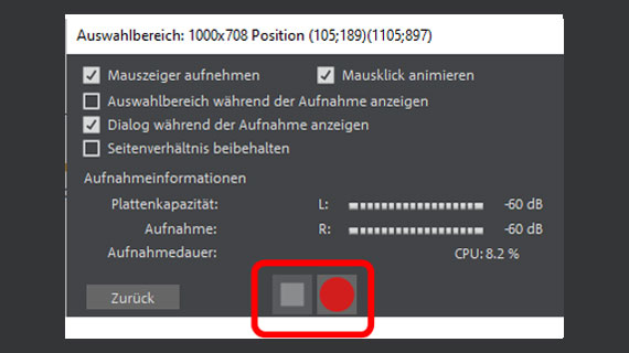 Bildschirmaufnahme starten/stoppen Bildschirmaufnahme durchführen