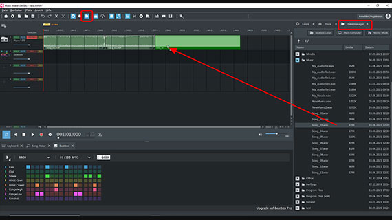 Open the file manager and load audio files one after the other