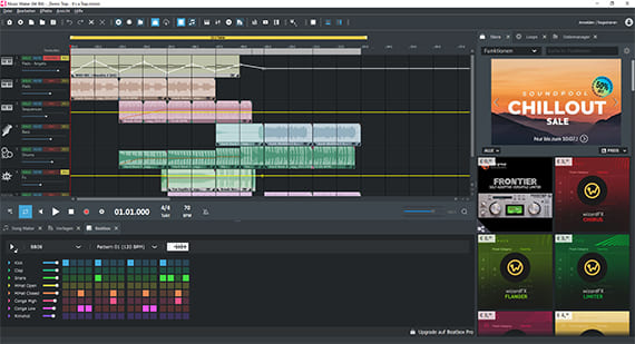 Screenshot von der Music Maker Benutzeroberfläche mit einem geladenen Demo-Projekt