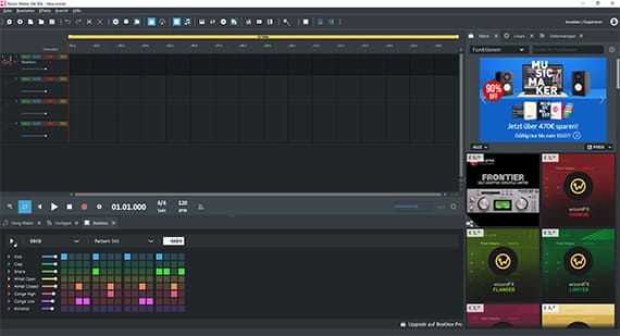 Screenshot von der Music Maker Benutzeroberfläche mit einem geladenen Demo-Projekt