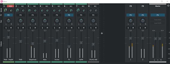 Screenshot of Music Maker's virtual mixing console