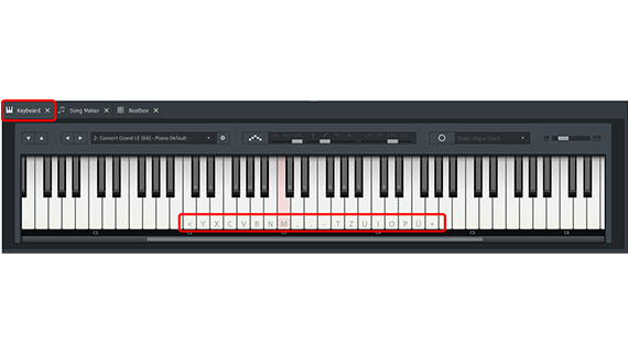 Bildschirm-Klaviatur per Mausklick aktivieren und per Tastaturkürzel spielen