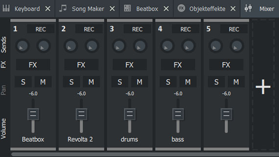 Mixer Virtuelles Mischpult mit Spureffekten und Mastering