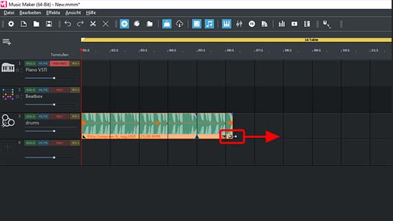 Drum-Sample am hinteren Anfasser aufziehen
