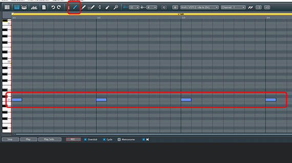 MIDI-Editor öffnen, Stift-Werkzeug wählen und Noten einzeichnen