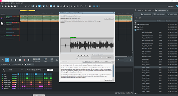 Screenshot of the MUSIC MAKER interface with automatically edited loops