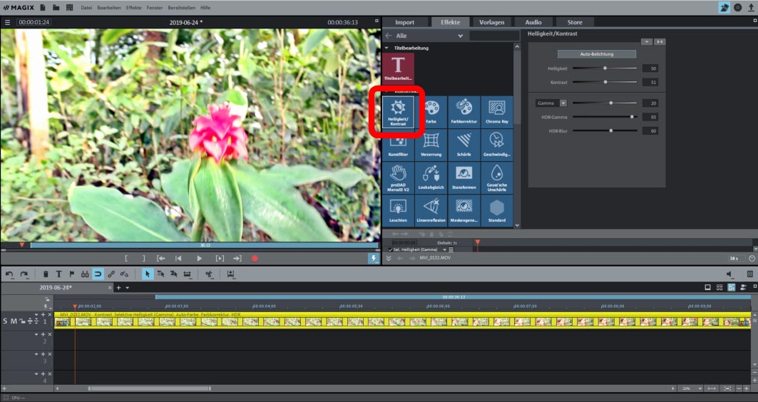 Tonwertkorrektur in Video deluxe Plus Tonwertkorrektur (Helligkeit & Kontrast)