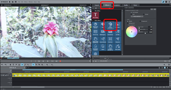 Finestra per la correzione del colore in Video deluxe Plus Aprire la correzione del colore