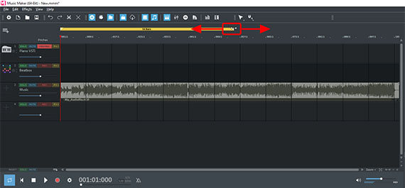 Adjust the area bar to the length of the audio file using drag & drop