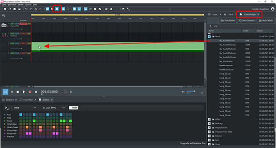 Instrumental-Datei per Drag & Drop aus dem Dateimanager laden