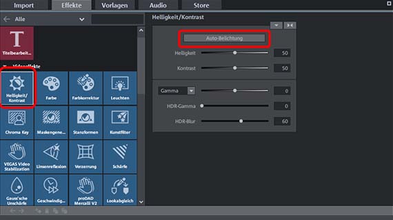 Bildoptimierung per Auto-Belichtung 1-Klick-Auto-Belichtung im Editor "Helligkeit/Kontrast"