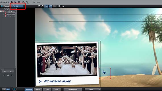 "Edit" view in the "Edit" interface Editing the selection menu for the disc