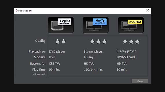 Sélectionner un type de disque : DVD, Blu-ray ou AVCHD