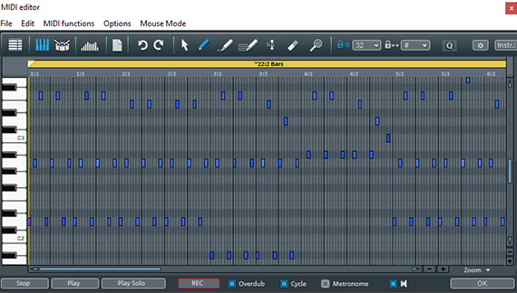 MIDI editor in matrix edit mode