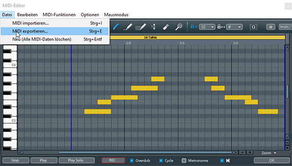MIDI-Datei im MIDI-Editor exportieren