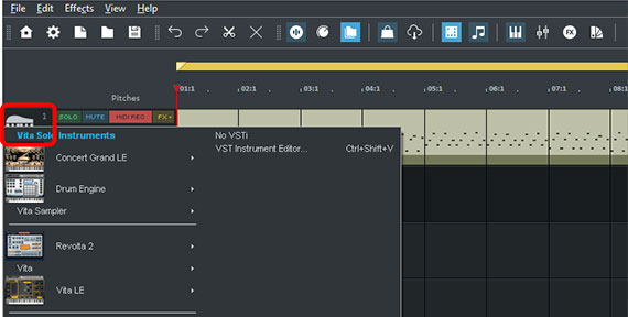 Open the VST selection menu by clicking on the instrument symbol