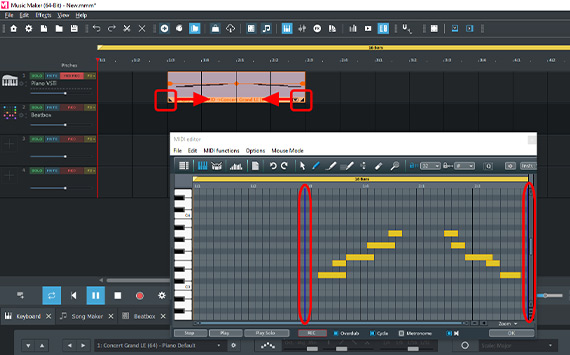 Push the MIDI object together at the edges to cut away empty areas