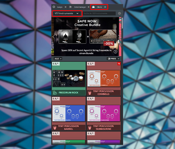 Im Store weitere VST-Instrumente hinzukaufen