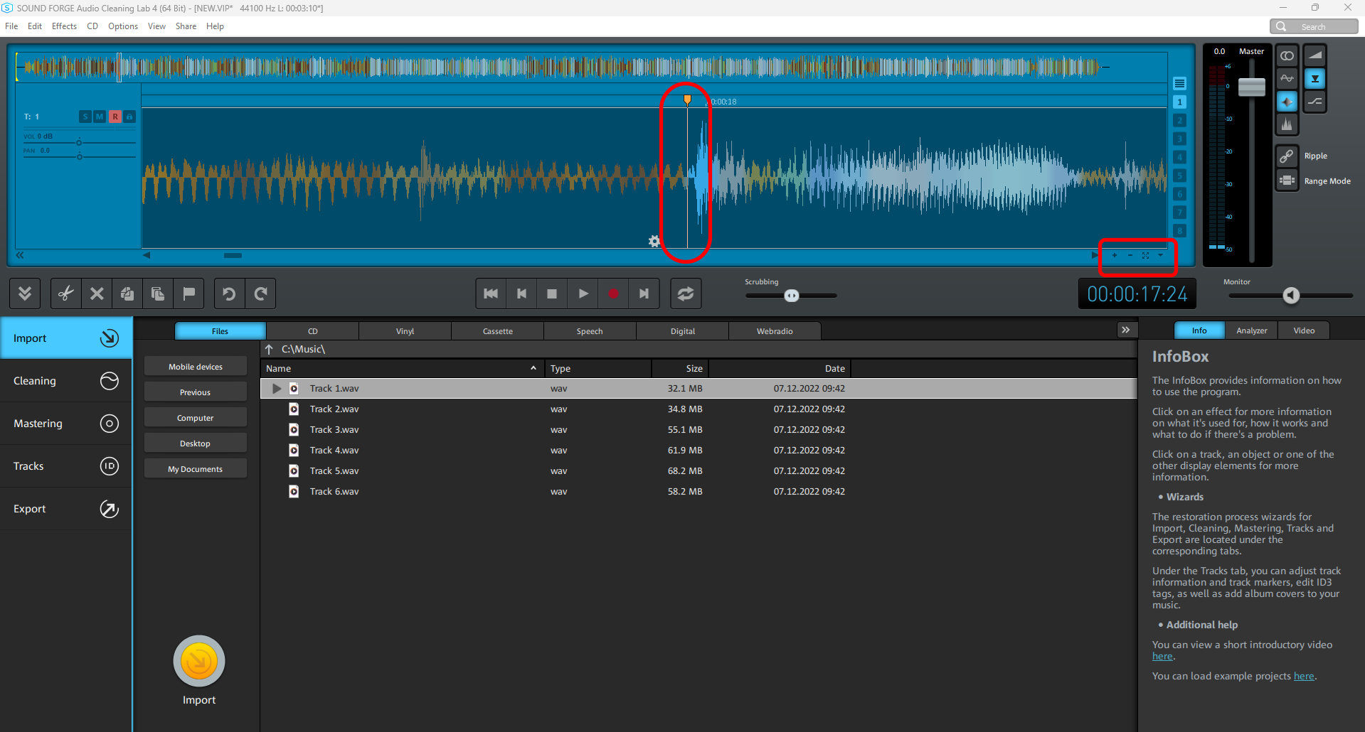 Program interface with zoomed-in interface