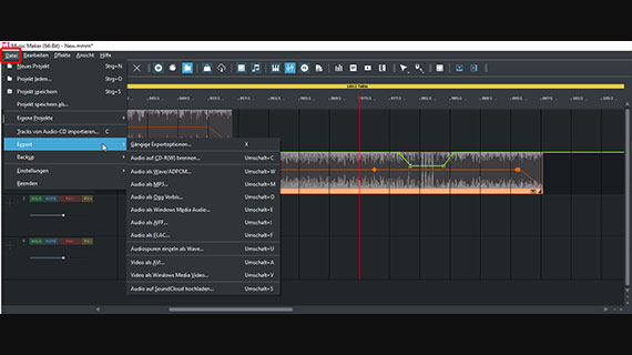 Formate für den Audio-Export im Datei-Menü