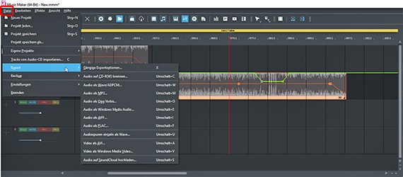 Formate für den Audio-Export im Datei-Menü