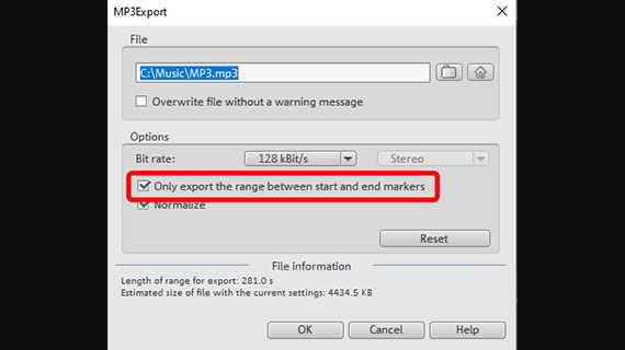 Export MP3 file