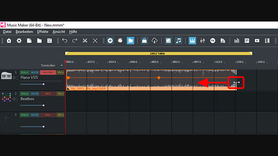 MP3-Datei zum Kürzen an den Kanten zusammenschieben